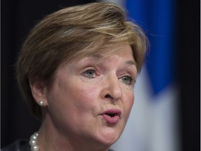 Quebec Auditor General Guylaine Leclerc at a news conference to table her first report, on Wednesday, May 27, 2015 at the legislature in Quebec City.