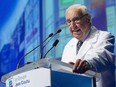 Chairman Jean Coutu speaks at the company's annual general meeting in Longueuil in July 2015. After a strong March, the pharmacy chain's stock dropped 13.35 per cent per cent in April.