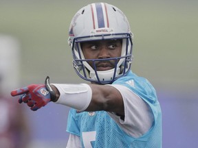 Quarterback Kevin Glenn takes part in the Montreal Alouettes training camp at Bishop's University in Lennoxville on Sunday, May 29, 2016.