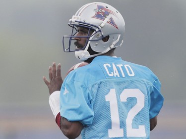 Quarterback Rakeem Cato takes part in the Montreal Alouettes training camp at Bishop's University in Lennoxville on Sunday, May 29, 2016. 56290