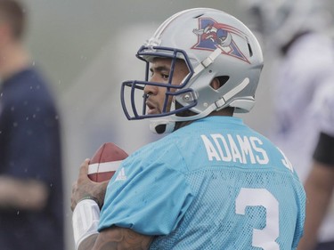Quarterback Vernon Adams Jr. takes part in the Montreal Alouettes training camp at Bishop's University in Lennoxville on Sunday, May 29, 2016.