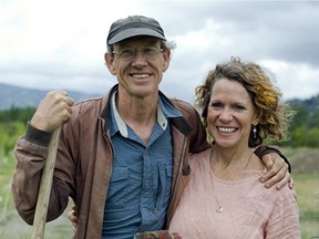 This undated photo provided by Café Gratitude shows owners Matthew and Terces Engelhart at their farm in Vacaville, Calif. Angry patrons and animal rights activists are calling on vegans to boycott the restaurant chain after learning that the Engelharts have begun eating meat and consuming animals raised on their private farm.