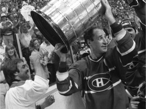 Norris Fedorek, bottom left, shares the Stanley Cup spotlight with Canadiens captain Bob Gainey in Calgary on May 24, 1986.