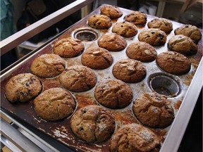 Muffins in a baking tin.