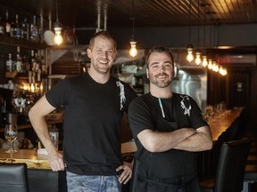 Chef Mathieu Cloutier, left, is best known for winning the Gold Medal Plates competition in 2009 and his appearances on the TV show Ça Va Chauffer! Mathieu Bourdages is one of the partners who also owns the restaurant.