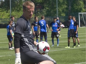 Montreal Impact goalkeeper Eric Kronberg during practice at the Impact training Centre in Montreal on Tuesday May 31, 2016.