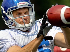 Alouettes slotback Ben Cahoon catches a pass during practice at Concordia University in 2010.