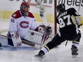 Those were the days: Canadiens' Jaroslav Halak stops Penguins star Sidney Crosby from close range as the Habs go on to a 5-2 win in Game 7 of the Eastern Conference semifinal at Mellon Arena on May 12, 2010.
