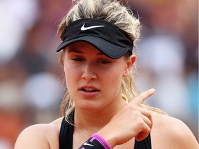 Eugenie Bouchard in action against Angelique Kerber of Germany during day four of The Internazionali BNL d'Italia 2016 on May 11, 2016, in Rome, Italy.