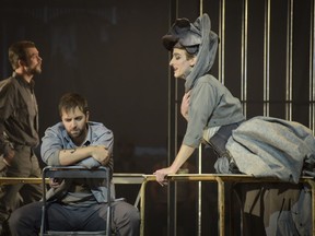 Étienne Dupuis as Simon Doucet and Daniel Cabena as Mademoiselle Lydie-Anne de Rozier in Les Feluettes.