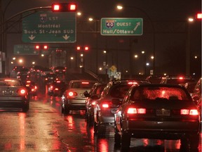 Traffic lines up near the Trans-Canada Highway in Pointe Claire. (Gazette file photo)