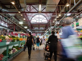 A view of the interior of the Jean Talon Market in July  2015.