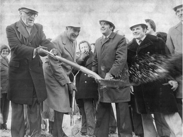 In December 1974, Montreal Mayor Jean Drapeau at the sod turning for the Olympic Village.