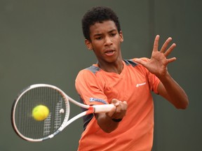 Montrealer Félix Auger-Aliassime dropped only three games en route to a 6-1, 6-2 victory over American Patrick Kypson on Friday, Sept. 9, 2016, at the Junior U.S. Open in New York.