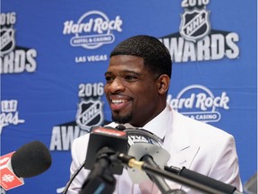 Montreal Canadiens P.K. Subban speaks with the media on June 21, 2016 at the Encore Ballroom in Las Vegas, Nevada.