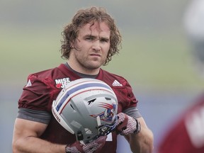 LENNOXVILLE, QUE.: MAY 29, 2016 -- Linebacker Kyler Elsworth takes part in the Montreal Alouettes training camp at Bishop's University in Lennoxville on Sunday, May 29, 2016. (Dario Ayala / Montreal Gazette) ORG XMIT: 56290