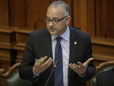 13h49 - Montreal city councillor Aref Salem makes a point during a council meeting at city hall in Montreal on Monday, June 20, 2016.