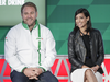 Rugby player Scott Quinnell, left, and actress Stephanie Sigman, right, take part in a press conference to announce a partnership between Heineken and Formula One Management at the the Formula One Canadian Grand Prix at Circuit Gilles-Villeneuve in Montreal on Thursday, June 9, 2016.
