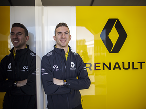 Renault Formula One driver from Canada Nicholas Latifi poses for a photograph outside the team garages at the Formula One Canadian Grand Prix at Circuit Gilles-Villeneuve in Montreal on Friday, June 10, 2016.