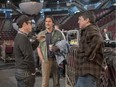 J.J. Abrams, Luke Wilson and Cameron Crowe on the set of Roadies, a new Movie Network series that goes behind the scenes in the arena-rock business.
