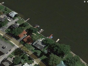 A Google map look at some of the private docks in Ste-Anne-de-Bellevue.