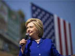 Democratic presidential candidate Hillary Clinton speaks at the South Los Angeles Get Out The Vote Rally at Leimert Park Village Plaza on June 6, 2016 in Los Angeles, California.