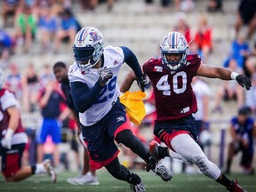 "I'm just living in the present, taking advantage of the opportunities I have now," said Jewel Hampton, the 26-year-old import running-back said Saturday, June 4, 2016, after the Alouettes conducted their annual training-camp scrimmage at Bishop's University.