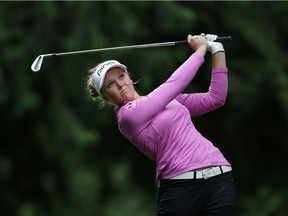 Brooke Henderson of Canada hits a tee shot on the ninth hole during the second round of the KPMG Women's PGA Championship at the Sahalee Country Club on June 10, 2016, in Sammamish, Washington.