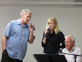 Left to right: Glen Bowser, Karen Cromar and Brian Jackson rehearse for the Berlin to Broadway Cabaret, part of the Arts Alive! Quebec event in Hudson, June 10-11. Photo courtesy of Kalina Skulska.