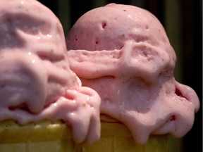 Strawberry ice cream on cone. (Gazette-Pierre Obendrauf)