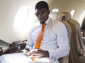 Montreal Canadiens' P.K. Subban, gets ready for for flight to Toronto aboard private jet leaving Montreal June 10, 2016.