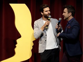 Jean-Philippe Wauthier, left, and Éric Salvail at the announcement of this year's Prix Gémeaux nominations in Montreal on Thursday June 16, 2016. The two will host the gala on Sept. 18.