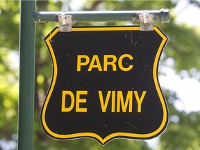 Vimy park sign in Outremont on Thursday June 16, 2016.