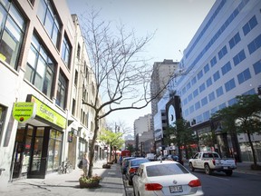 A dead tree on Ste-Catherine St. downtown. One of many in the city.