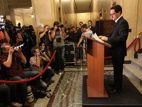 Michael Applebaum, then Montreal mayor, announcing his resignation at city hall on June 18, 2013.