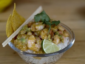 Venice MTL offers a poké bowl with a generous portion of shrimp, avocado and tomato salsa.