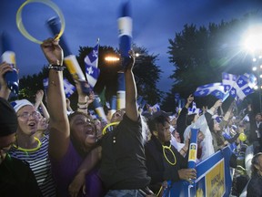 Crowd cheers and celebrates during the Fete Nationale concert at Parc Maisonneuve, in Montreal, Tuesday June 24, 2014.  (Vincenzo D'Alto / THE GAZETTE)