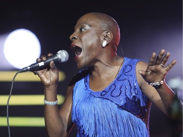 Sharon Jones of Sharon Jones & the Dap-Kings performs with her band at the Montreal International Jazz Festival at Place des Festivals on Wednesday, June 29, 2016.