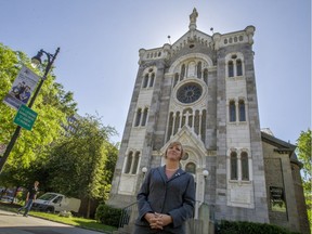 Lucie Morisset, a professor of architectural history at UQAM, stands in front of the Notre Dame de Lourdes chapel, one of the heritage structures at the university on Ste-Catherine St. in downtown Montreal.