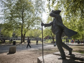 A view of the James McGill statue at the downtown campus of McGill University in Montreal on Friday, May 20, 2016.