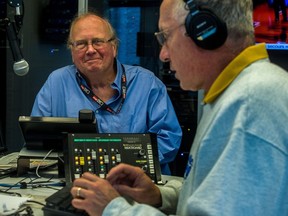 Dave Fisher, with Richard Dagenais, in the CJAD newsroom: Fisher is set to retire after almost 40 years on Montreal radio.