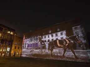 Cité Mémoire's large-scale video projections include Joe Beef's Funeral / 1889, which depicts the funeral of Irish-Canadian innkeeper and tavern owner tavern keeper Charles McKiernan, a.k.a. Joe Beef. Although he is gone, his legendary generosity lives on in the memories and minds of Montrealers.