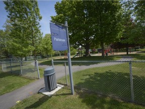 MONTREAL, QUE.: MAY 28, 2016 --  Pierrefonds-Roxoboro is investing $4 million in park and green-space upgrades over the next three years. Parkinson Park at the corner of Pierrefonds and Gouin Blvd near Sources is getting a major overhaul, on Saturday, May 28, 2016. (Peter McCabe / MONTREAL GAZETTE) ORG XMIT: 56296