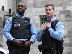 Partners Nick Barron (Adrian Holmes), left, and Ben Chartier (Jared Keeso) in 19-2: As Season 3 opens, chaos reigns at their station.