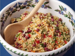 Quinoa and beans combined with fresh vegetables and herbs make an easy warm weather salad.