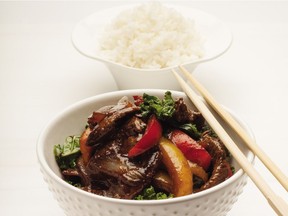 Serve beef and vegetable stir-fry over rice, noodles, quinoa  or  spaghetti squash.