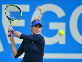 Canada's Eugenie Bouchard returns to U.S. player Varvara Lepchenko during their women's 1st round match at the WTA Eastbourne International tennis tournament in Eastbourne, southern England on June 20, 2016.