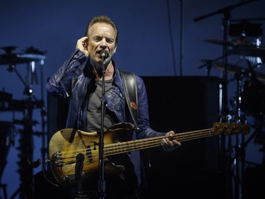 English musician Sting performs with Peter Gabriel, not pictured, at the Bell Centre in Montreal as part of their Rock Paper Scissors tour on Tuesday, July 5, 2016.