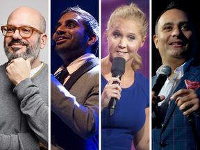 From left: David Cross, Aziz Ansari, Amy Schumer and Russell Peters are just a few of the comedians with book connections who are on the Just For Laughs roster.