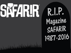 French-language humour magazine Safarir (a play on Safari and Ca fait rire) announced Monday it would no longer be publishing. This image served as the Magazine's facebook header on the day of the announcement.